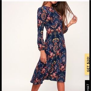 Lulus Garden Splendor Navy Blue Floral Print Dress